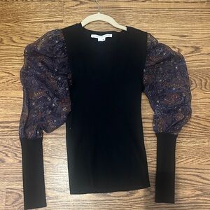 Elegant Black and Paisley Puff Sleeve Top